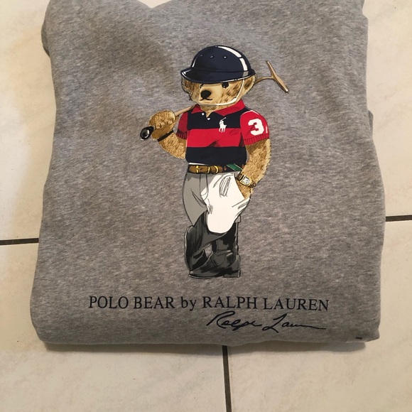 POLO RALPH LAUREN Bear Fleece Grey Hoodie. Size: 2XL, 2XB, 2TG